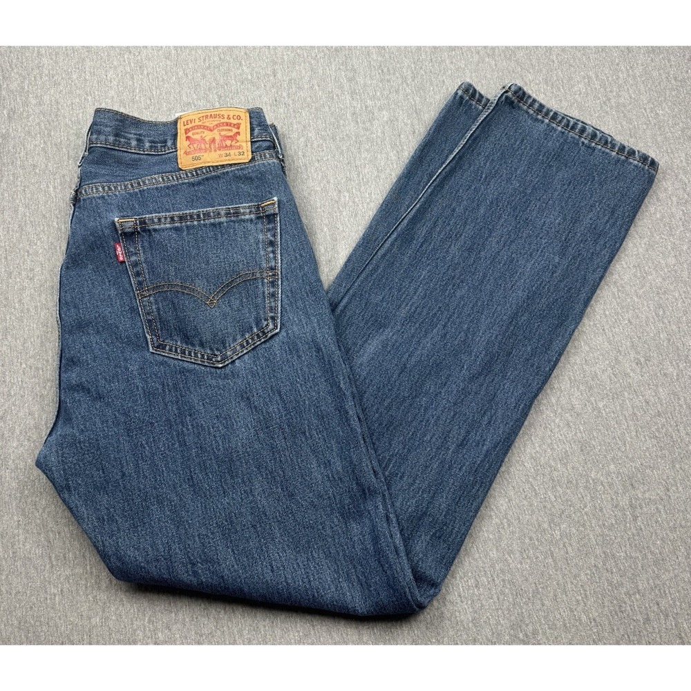 Levis 505 Jeans‎ Mens Sz 34x32 Denim Straight Fit Straight Leg Blue Jeans